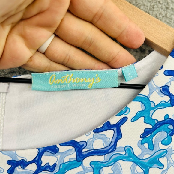 Blue and White Sleeveless Dress - Picture 3 of 12